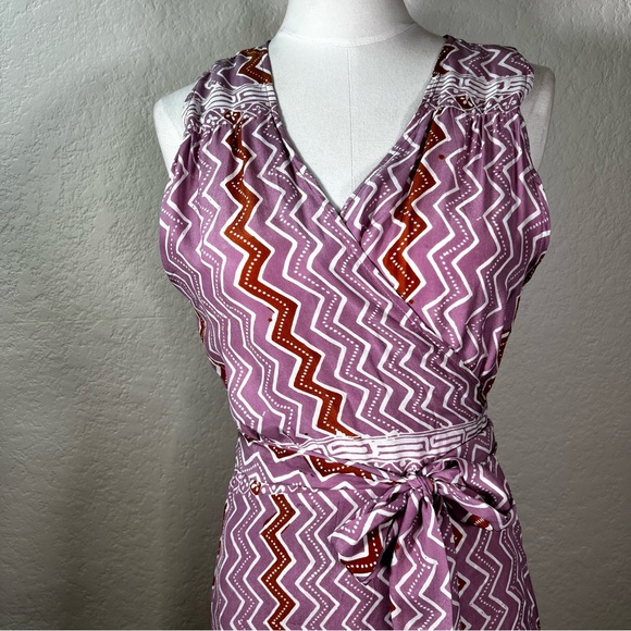 Natalie Martin Printed 100% Silk Wrap Tie Waist Chevron Maxi Dress SZ Large EUC - Picture 2 of 15